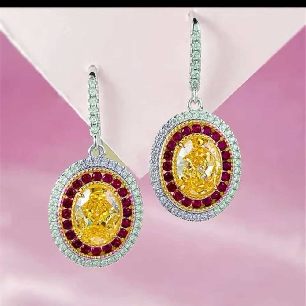 Oval cut topaz 5.6CT swarovski elements dangle earrings